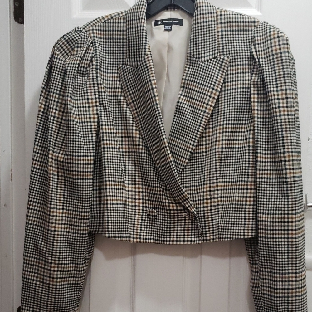 Crop Plaid Blazer